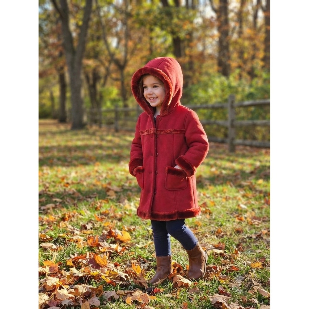 Baby Gap Girls 4 Years 4XL‎ Red Faux Suede Shearling Hooded Winter Coat Y2K